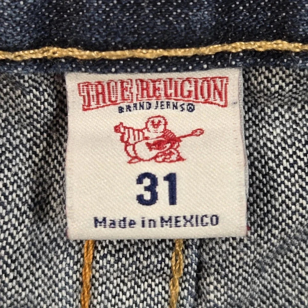 True Religion Skinny Flap Jeans Mens 33x33 (tag 31) Blue Rinse Slim Denim Logo